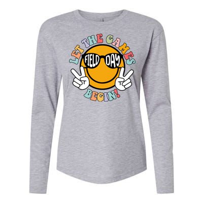 Let The Games Begin Field Day Smile Face Womens Cotton Relaxed Long Sleeve T-Shirt