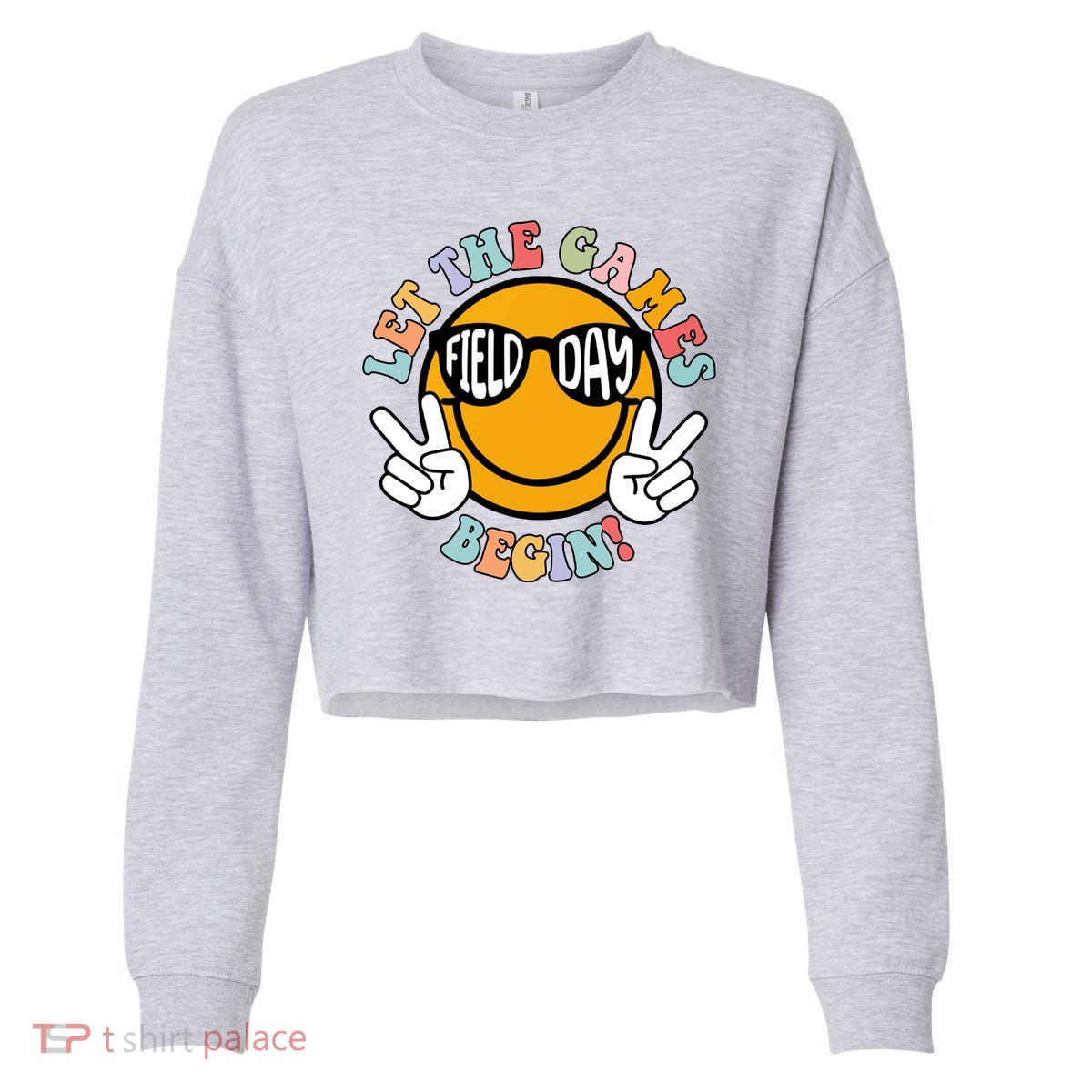 Let The Games Begin Field Day Smile Face Cropped Pullover Crew