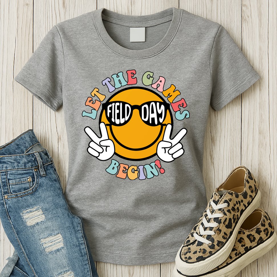 Let The Games Begin Field Day Smile Face Womens T-Shirt