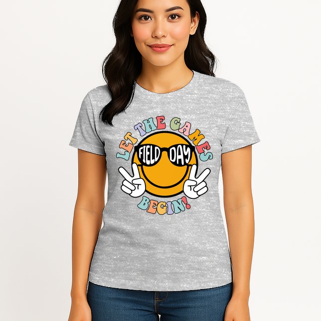 Let The Games Begin Field Day Smile Face Womens T-Shirt