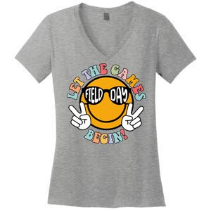 Let The Games Begin Field Day Smile Face Women's V-Neck T-Shirt