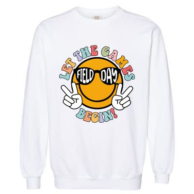Let The Games Begin Field Day Smile Face Garment-Dyed Sweatshirt