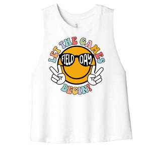 Let The Games Begin Field Day Smile Face Women's Racerback Cropped Tank