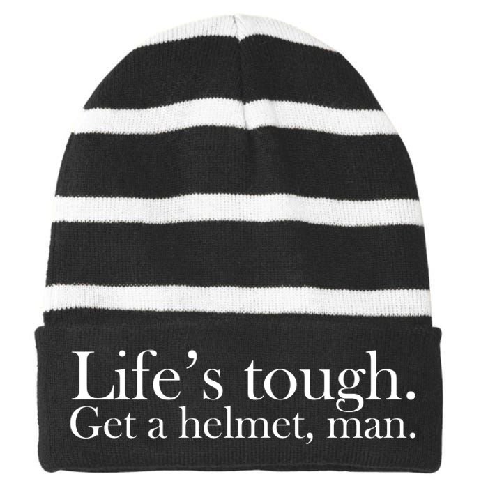 Lifes Tough Get A Helmet Man Funny Vintage Gift Striped Beanie with Solid Band