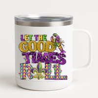 Let The Good Times Roll Mardi Gras Fat Tuesday Gift Fleur De Lis 12 oz Stainless Steel Tumbler Cup