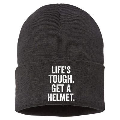 LifeS Tough Get A Helmet Man Funny Vintage Sustainable Knit Beanie