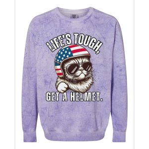 LifeS Tough Get A Helmet Funny Cat Colorblast Crewneck Sweatshirt