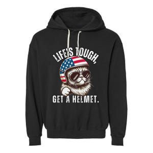 LifeS Tough Get A Helmet Funny Cat Garment-Dyed Fleece Hoodie