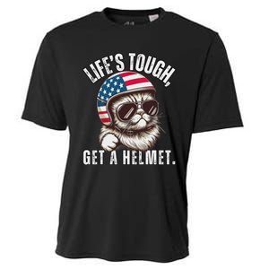 LifeS Tough Get A Helmet Funny Cat Cooling Performance Crew T-Shirt