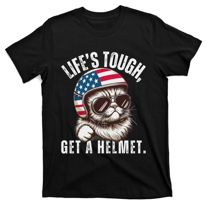 LifeS Tough Get A Helmet Funny Cat T-Shirt