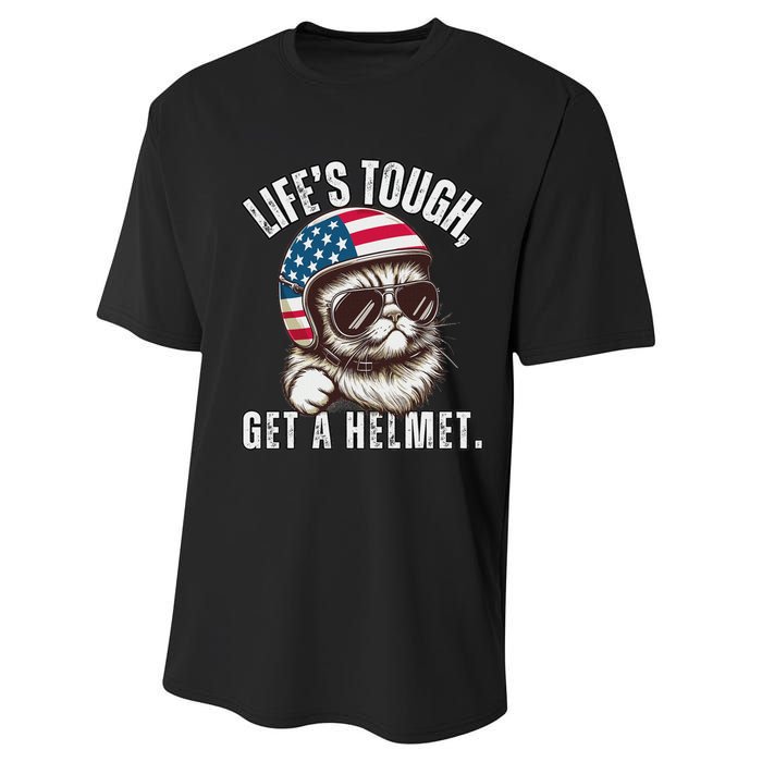 LifeS Tough Get A Helmet Funny Cat Performance Sprint T-Shirt