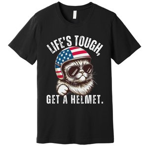 LifeS Tough Get A Helmet Funny Cat Premium T-Shirt