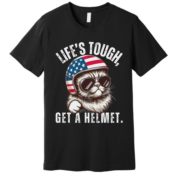 LifeS Tough Get A Helmet Funny Cat Premium T-Shirt