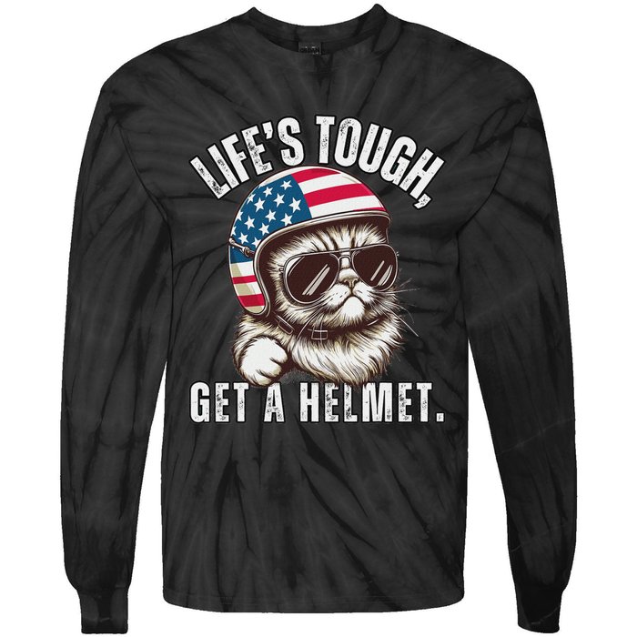 LifeS Tough Get A Helmet Funny Cat Tie-Dye Long Sleeve Shirt