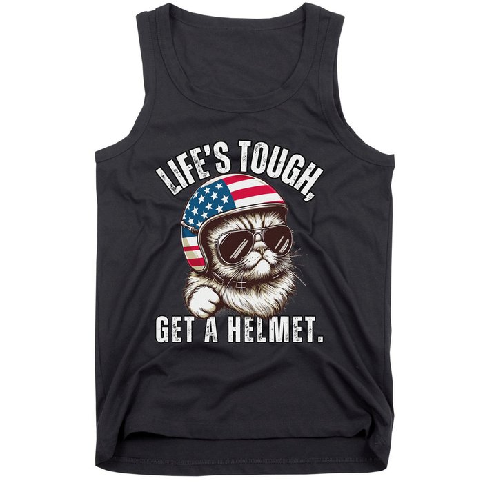 LifeS Tough Get A Helmet Funny Cat Tank Top