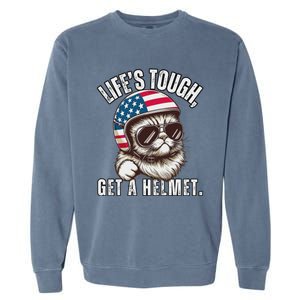 LifeS Tough Get A Helmet Funny Cat Garment-Dyed Sweatshirt