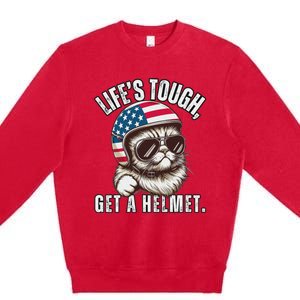 LifeS Tough Get A Helmet Funny Cat Premium Crewneck Sweatshirt