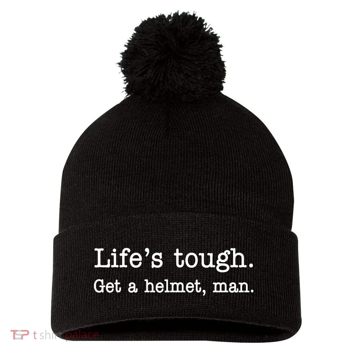 LifeS Tough Get A Helmet Man Funny Vintage Pom Pom 12in Knit Beanie