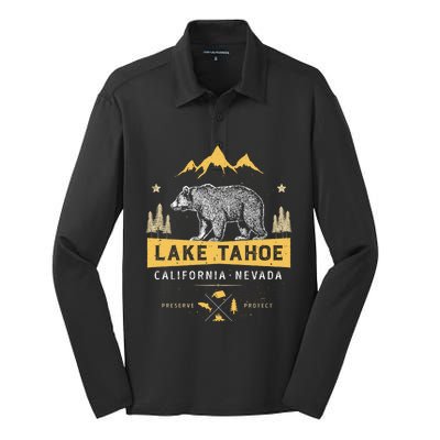 Lake Tahoe Gift California Nevada Vintage Bear Funny Gift Silk Touch Performance Long Sleeve Polo