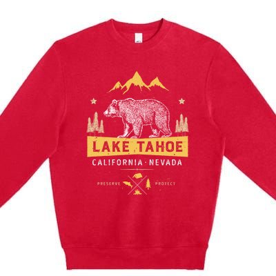 Lake Tahoe Gift California Nevada Vintage Bear Funny Gift Premium Crewneck Sweatshirt