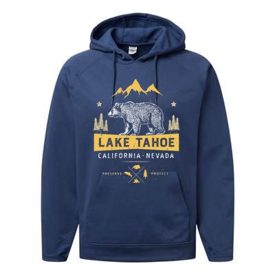 Lake Tahoe Gift California Nevada Vintage Bear Funny Gift Performance Fleece Hoodie