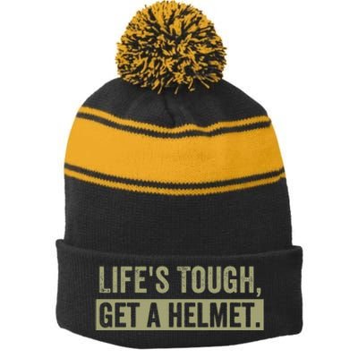 LifeS Tough Get A Helmet Man Funny Vintage Stripe Pom Pom Beanie