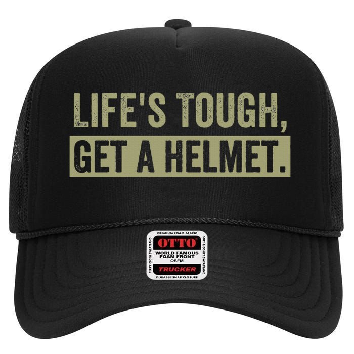 LifeS Tough Get A Helmet Man Funny Vintage High Crown Mesh Back Trucker Hat