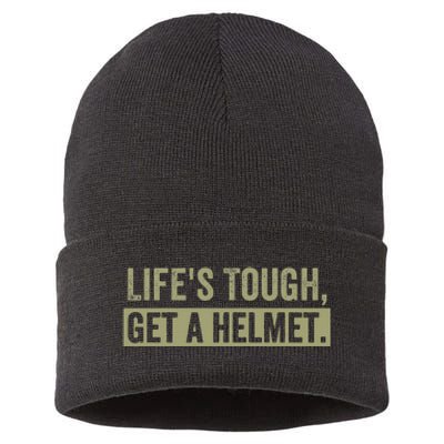 LifeS Tough Get A Helmet Man Funny Vintage Sustainable Knit Beanie