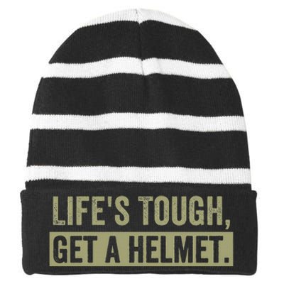 LifeS Tough Get A Helmet Man Funny Vintage Striped Beanie with Solid Band