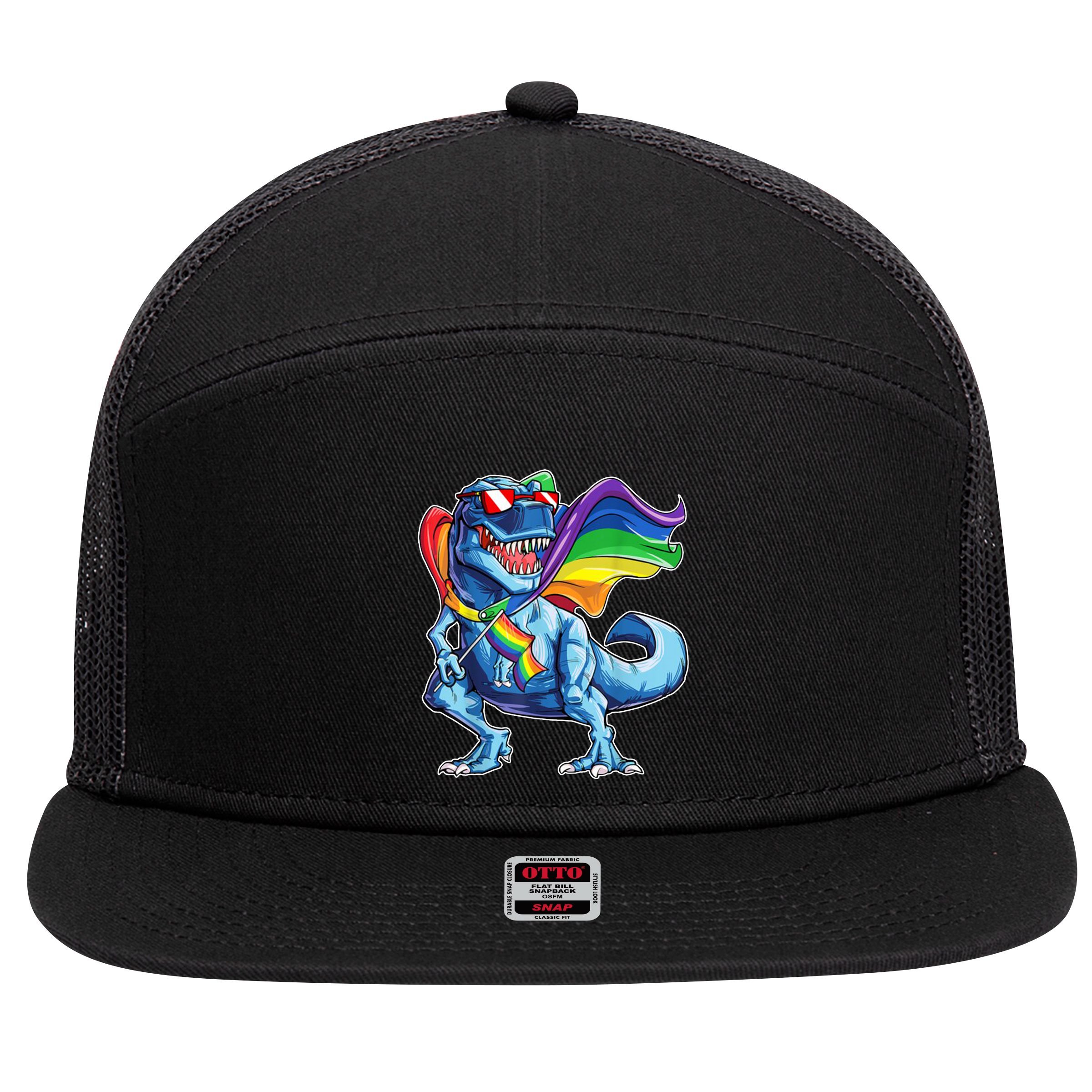 LGBTQ Trex Gay Pride Flag 7 Panel Mesh Trucker Snapback Hat