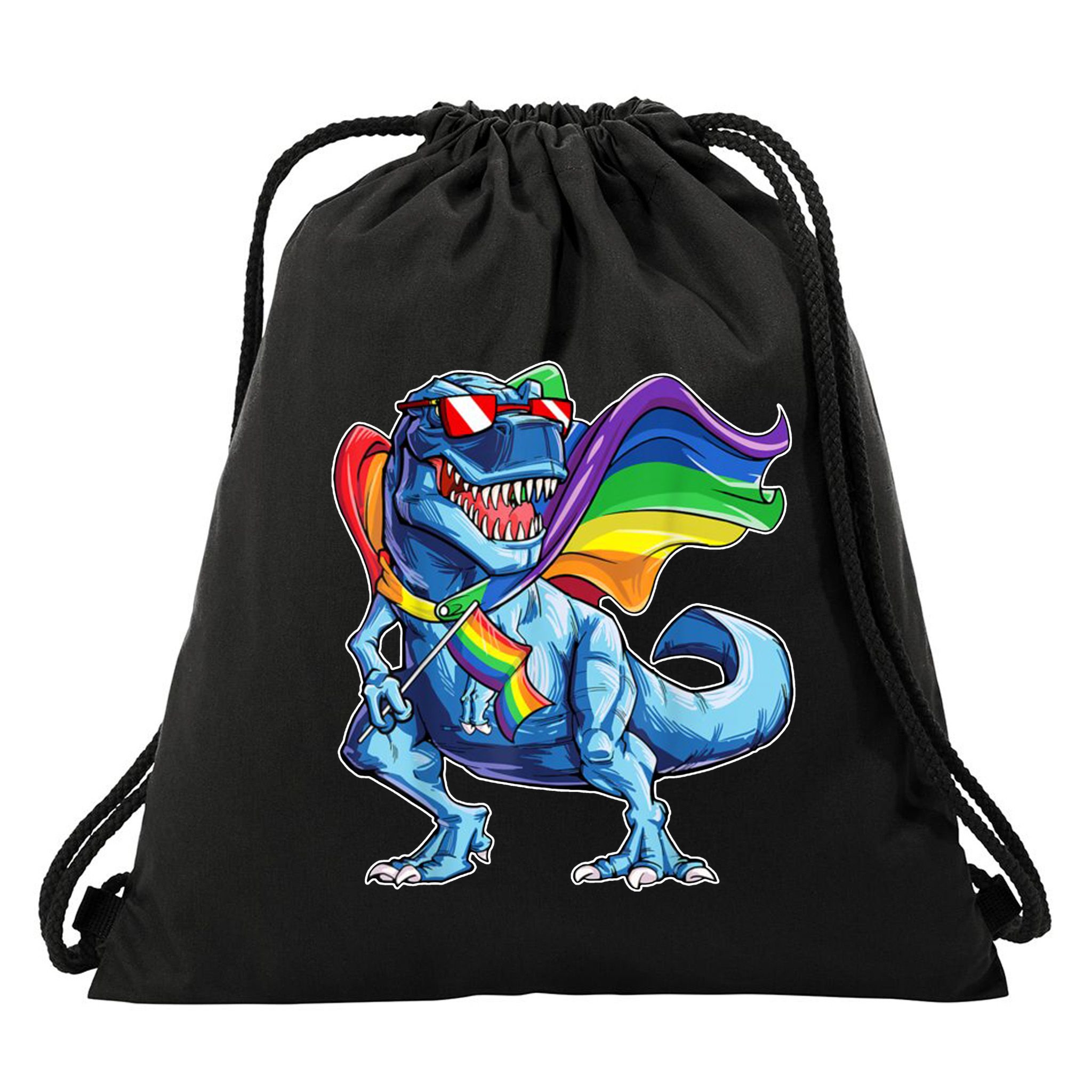 LGBTQ Trex Gay Pride Flag Drawstring Bag