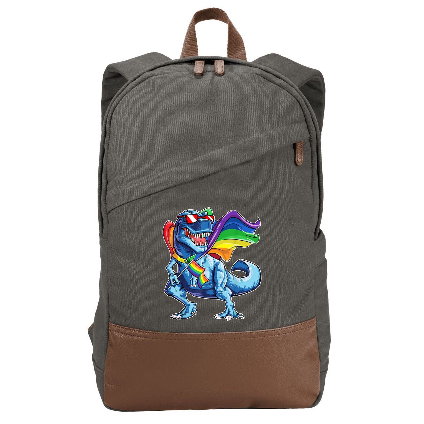LGBTQ Trex Gay Pride Flag Cotton Canvas Backpack