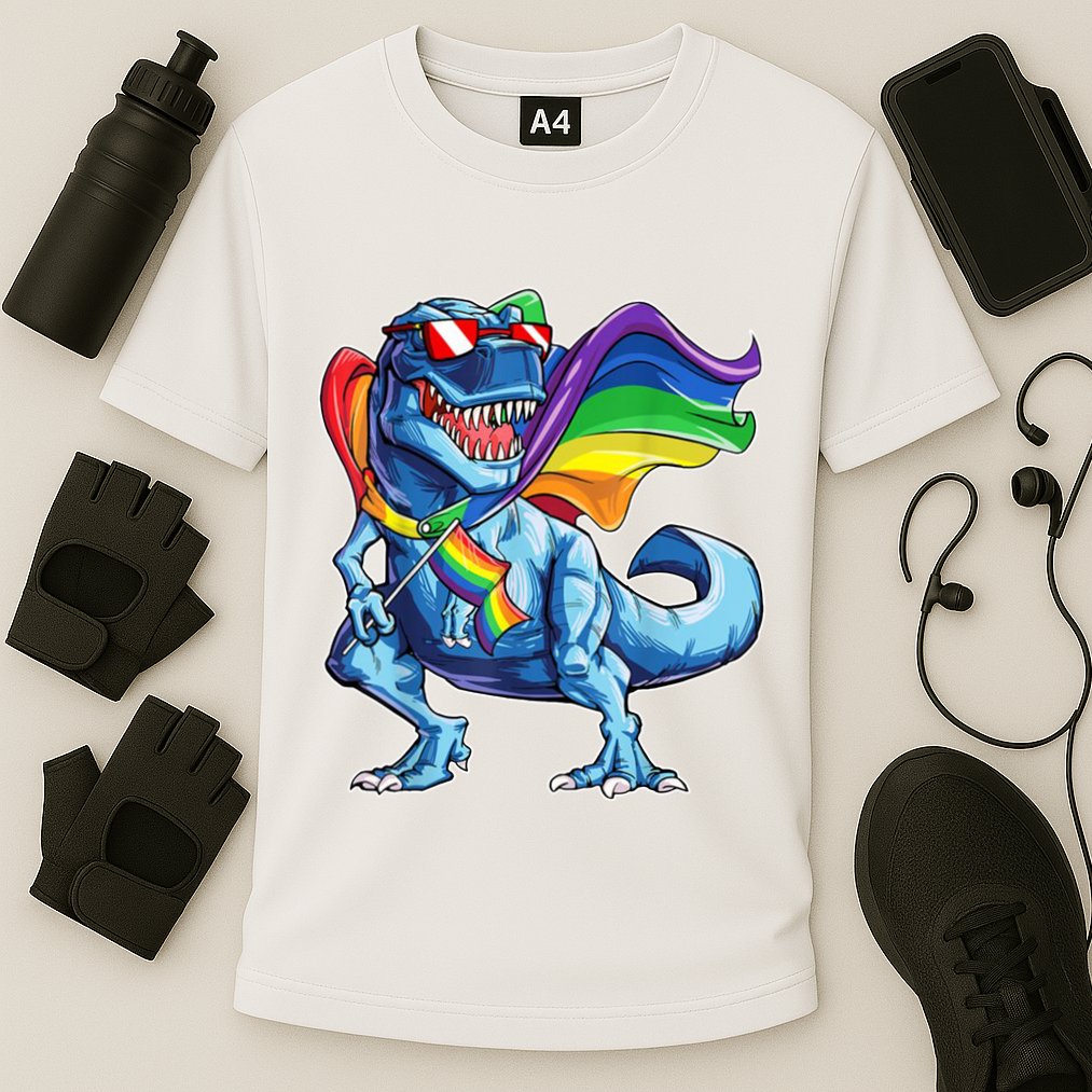 LGBTQ Trex Gay Pride Flag Cooling Performance Crew T-Shirt
