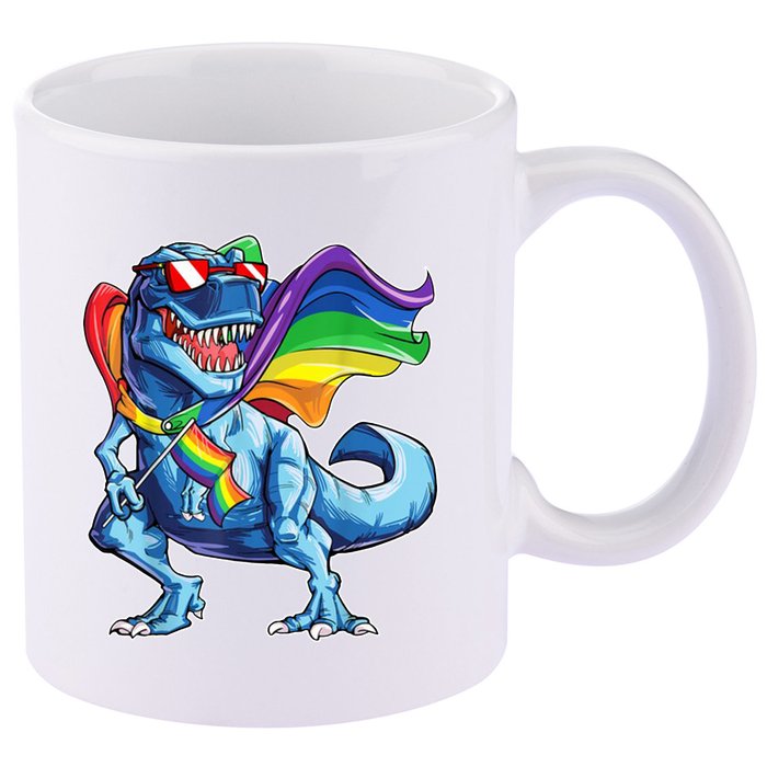 LGBTQ Trex Gay Pride Flag 11oz C Handle Ceramic Mug