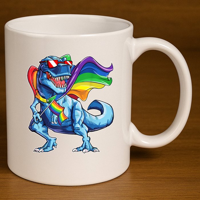 LGBTQ Trex Gay Pride Flag 11oz C Handle Ceramic Mug