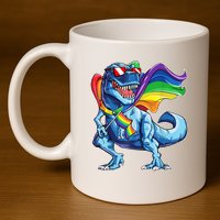 LGBTQ Trex Gay Pride Flag 11oz C Handle Ceramic Mug