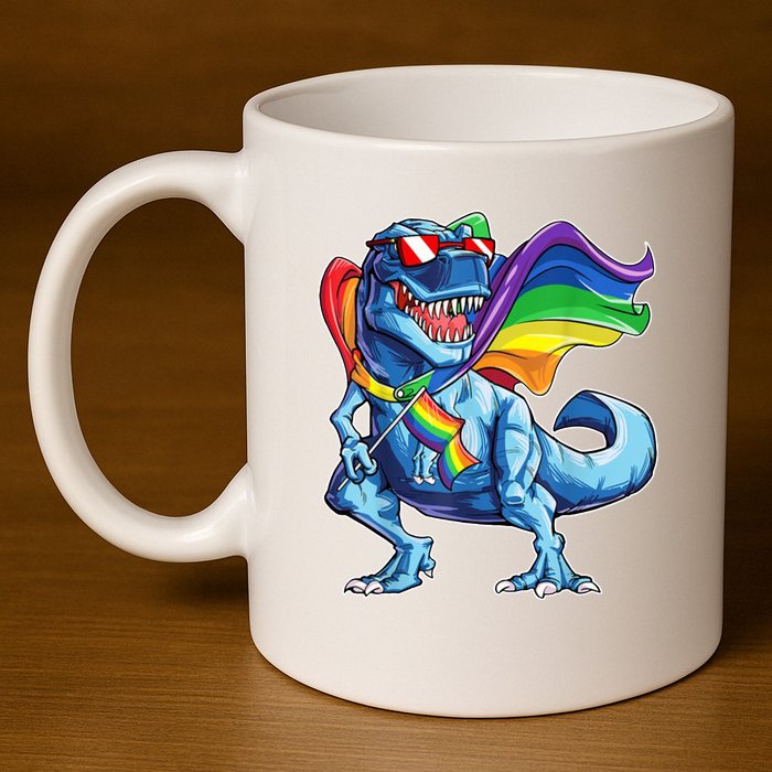 LGBTQ Trex Gay Pride Flag 11oz C Handle Ceramic Mug
