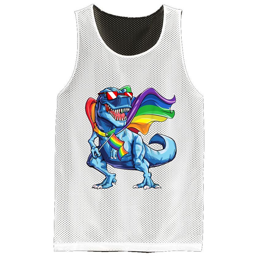 LGBTQ Trex Gay Pride Flag Mesh Reversible Basketball Jersey Tank