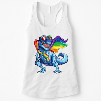 LGBTQ Trex Gay Pride Flag Womens Tank Top