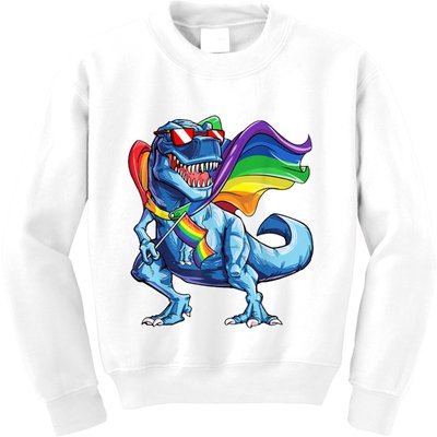 LGBTQ Trex Gay Pride Flag Kids Sweatshirt