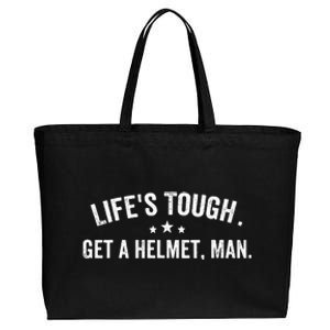 Life's Tough Get a Helmet Man Funny Retro Cotton Canvas Jumbo Tote