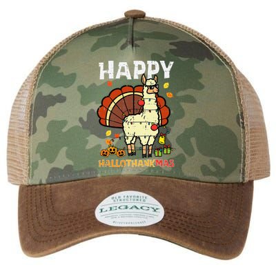 Llama Turkey Happy Hallothankmas Thanksgiving Legacy Tie Dye Trucker Hat