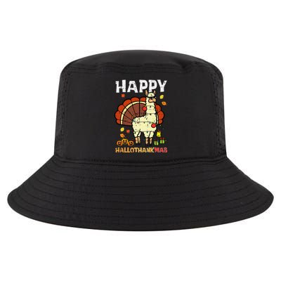 Llama Turkey Happy Hallothankmas Thanksgiving Cool Comfort Performance Bucket Hat