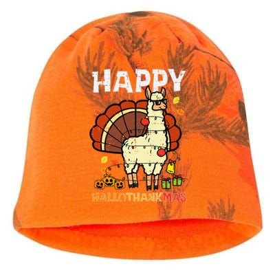 Llama Turkey Happy Hallothankmas Thanksgiving Kati - Camo Knit Beanie