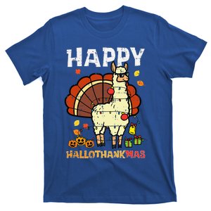 Llama Turkey Happy Hallothankmas Thanksgiving T-Shirt