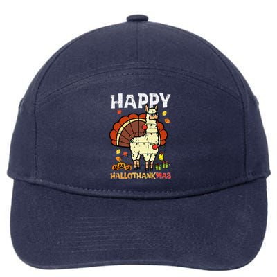 Llama Turkey Happy Hallothankmas Thanksgiving 7-Panel Snapback Hat