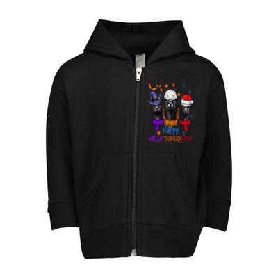 Llama Turkey Happy Hallothankmas Thanksgiving Toddler Zip Fleece Hoodie