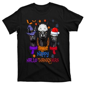 Llama Turkey Happy Hallothankmas Thanksgiving T-Shirt