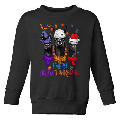 Llama Turkey Happy Hallothankmas Thanksgiving Toddler Sweatshirt