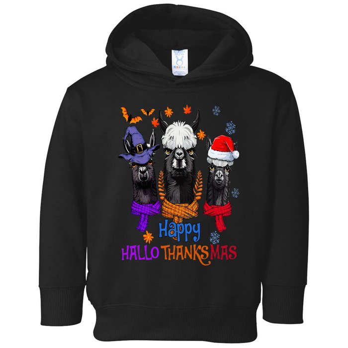 Llama Turkey Happy Hallothankmas Thanksgiving Toddler Hoodie